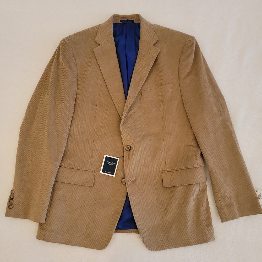Club Room Jacket Corduroy Sport Coat Mens 40R Camel Tan Performance Fit $295 NWT